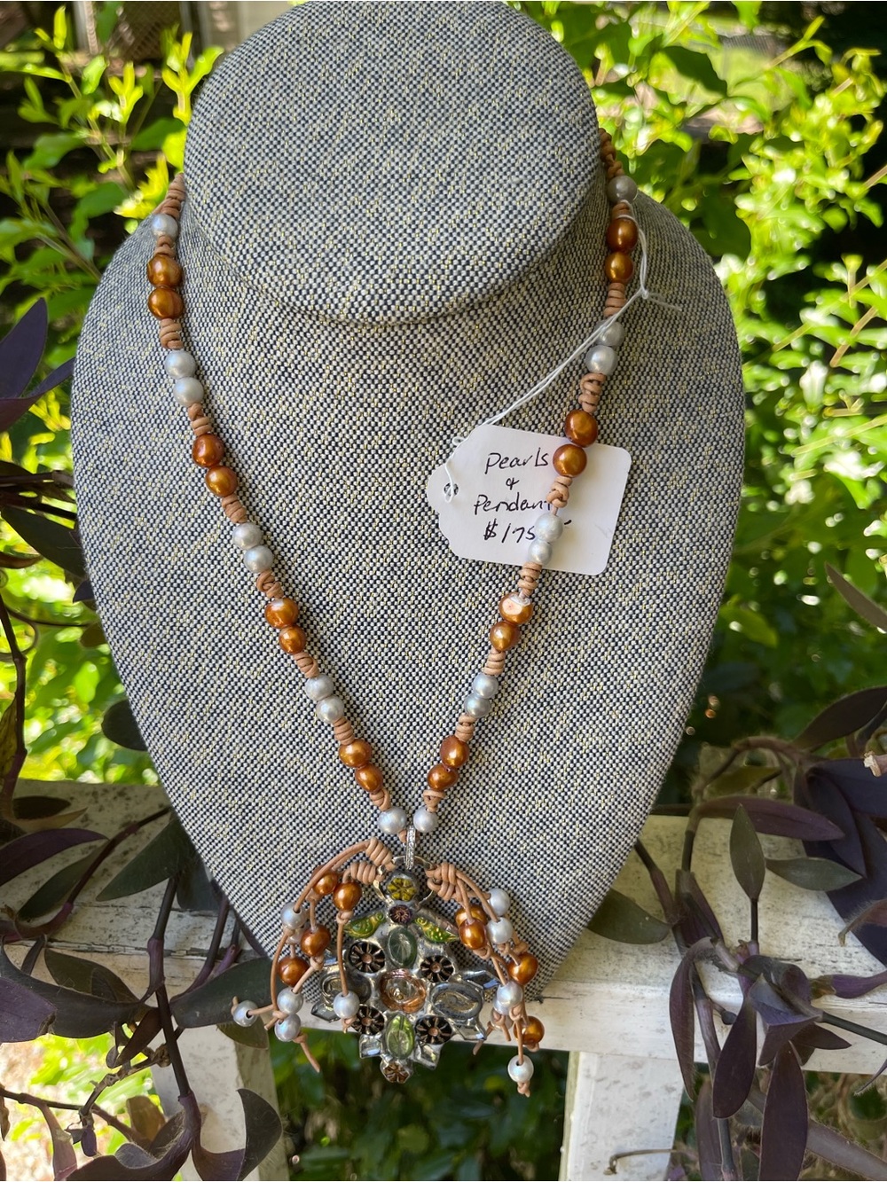 Hand Crafted Brown and Silver Freshwater Pearl Pendant Necklace